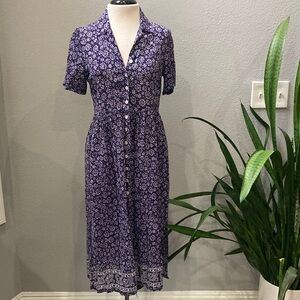 St Michael from Marks & Spencer Purple Floral Midi Dress UK 8